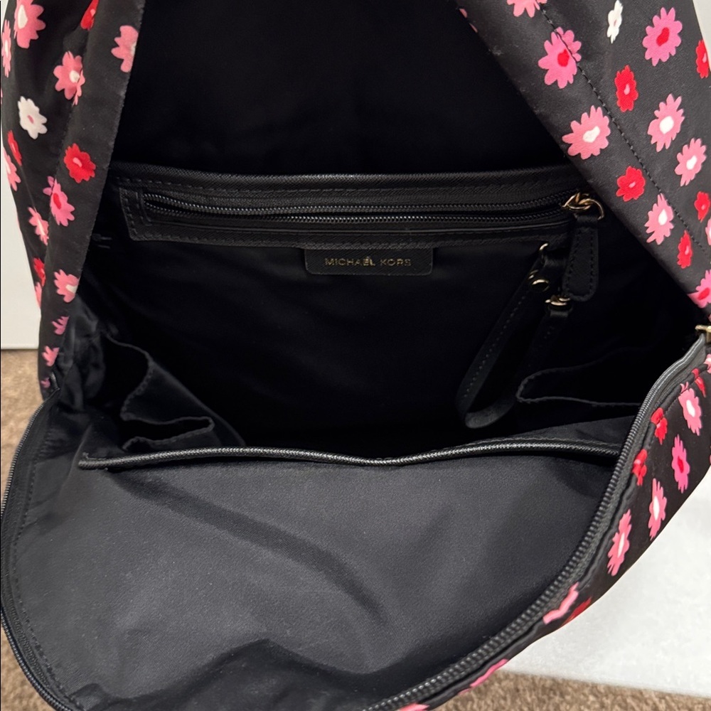 Michael Kors Black Backpack with Pink & Red Floral Dot Print - Picture 9 of 10